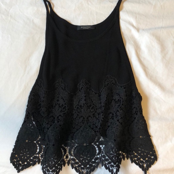 Solemio Tops - Solemio Lace Detail Open Side Tank